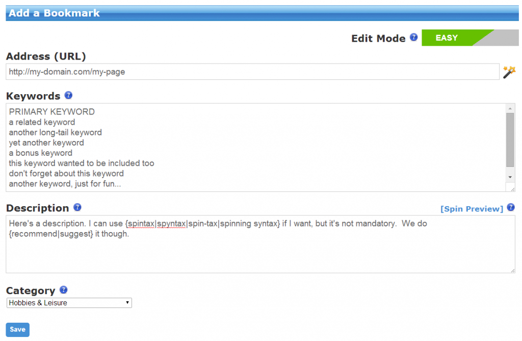 SocialAdr - Add Bookmark - Easy Mode