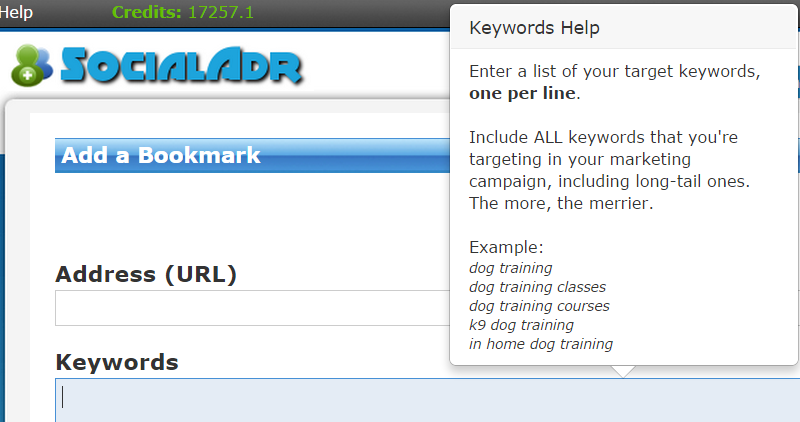 Keywords tooltip
