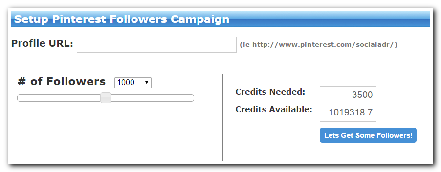 SocialAdr - Pinterest Followers Campaign Setup